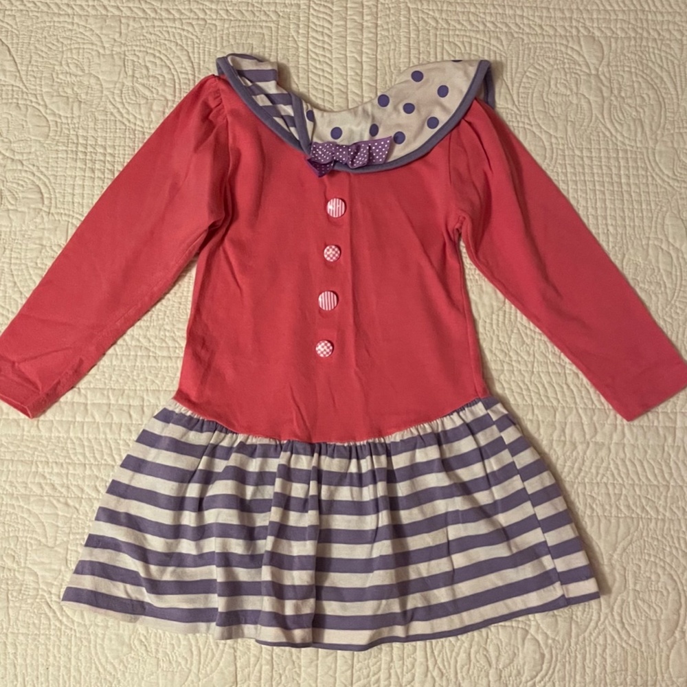 Vintage Buster Brown Girls Dress Size 4 Pink With Stripes & Dots Made in U.S.A.